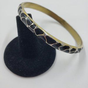 Gold Tone and Black Enamel Bangle Bracelet